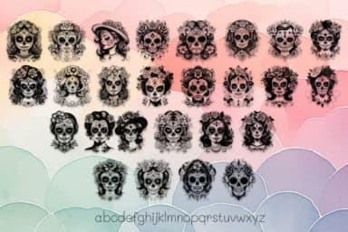 Beautiful La Catrina Sugar Skull by MOMAT THIRTYONE — Dingbats Font — thumbnail 3