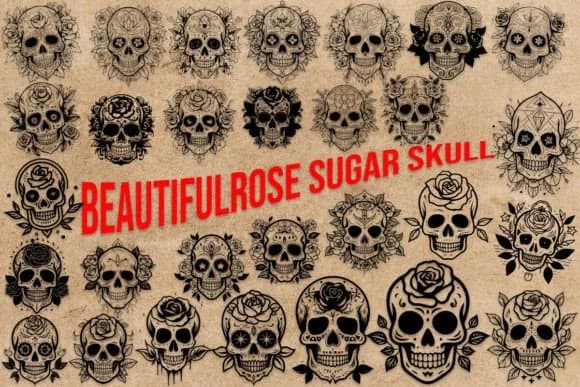 Beautiful Rose Sugar Skull by MOMAT THIRTYONE — Dingbats Font