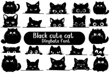 Black Cute Cat by BK Creative Designs — Dingbats Font — thumbnail 1