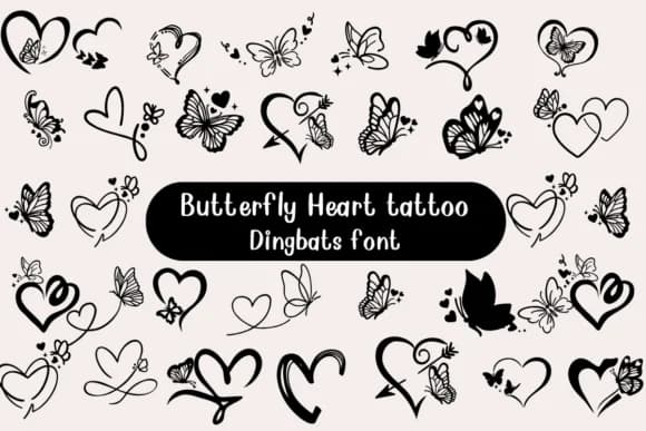 Butterfly Heart Tattoo by Nongyao — Dingbats Font