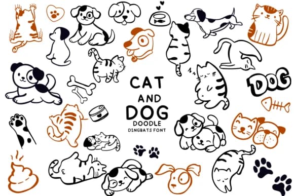 Cat and Dog Doodle by Bee piyanuch — Dingbats Font