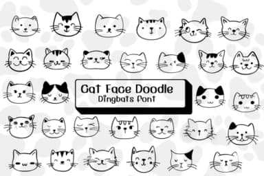 Cat Face Doodle by Ketsarin — Dingbats Font — thumbnail 1