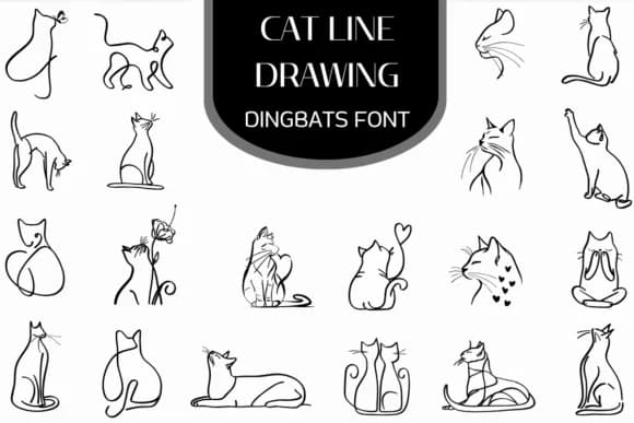 Cat Line Drawing by Heartcraft Atelier — Dingbats Font