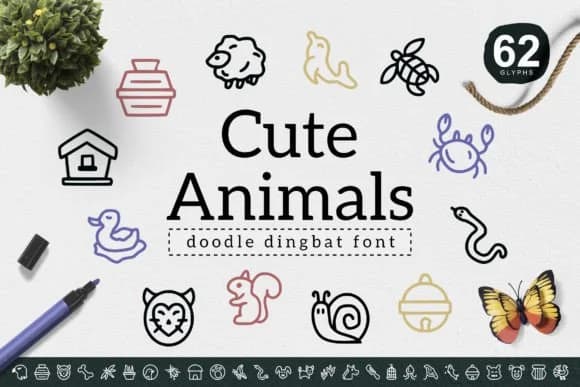 Cute Animals by YandiDesigns — Dingbats Font