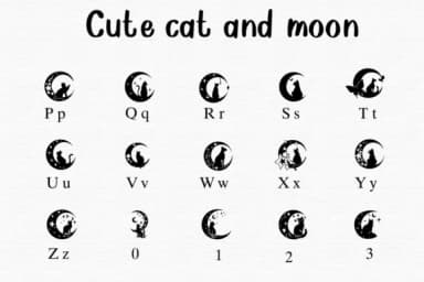 Cute Cat and Moon by Nongyao — Dingbats Font — thumbnail 3