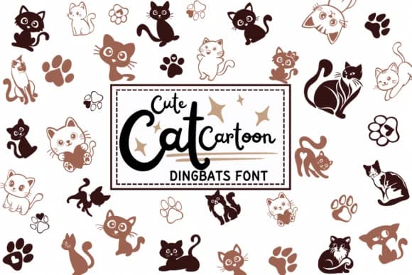 Cute Cat Cartoon by PraewDesigns — Dingbats Font