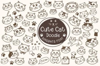 Cute Cat Doodle by Pui Art — Dingbats Font — thumbnail 1