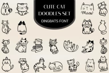 Cute Cat Doodles Set by Heartcraft Atelier — Dingbats Font — thumbnail 1