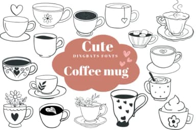 Cute Coffee Mug by Suphitchaya — Dingbats Font — thumbnail 1