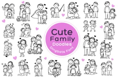 Cute Family Doodles by Pui Art — Dingbats Font — thumbnail 1