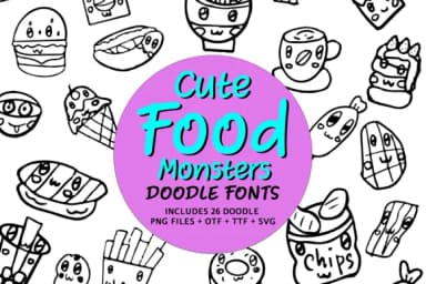 Cute Food Monsters by digitalplannerland — Dingbats Font — thumbnail 1