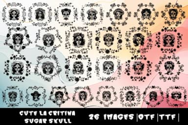 Cute La Catrina Sugar Skull by MOMAT THIRTYONE — Dingbats Font — thumbnail 1