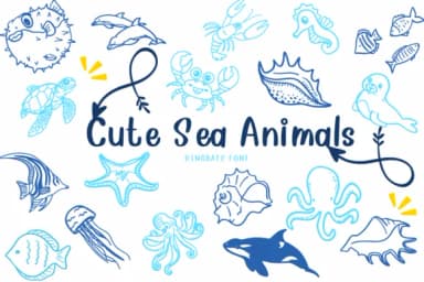 Cute Sea Animals by CHANOK — Dingbats Font — thumbnail 1