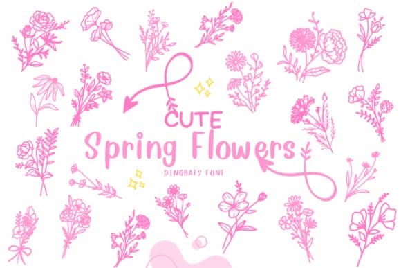 Cute Spring Flowers by CHANOK — Dingbats Font