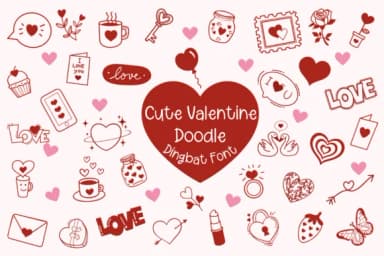 Cute Valentine Doodle by Pui Art — Dingbats Font — thumbnail 1