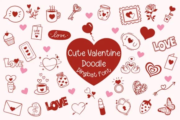 Cute Valentine Doodle by Pui Art — Dingbats Font