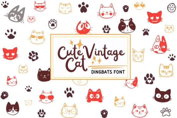 Cute Vintage Cat by PraewDesigns — Dingbats Font