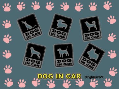 Dog in Car by Happy Bamboo — Dingbats Font — thumbnail 1