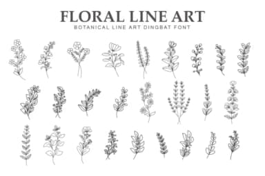 Floral Line Art by Letterayu — Dingbats Font — thumbnail 1