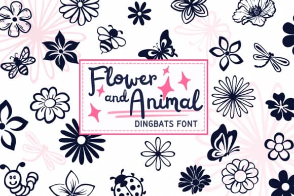 Flower and Animal by PraewDesigns — Dingbats Font