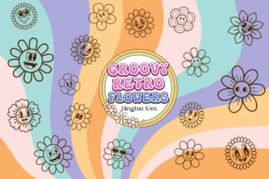 Groovy Retro Flowers by Pui Art — Dingbats Font — thumbnail 1