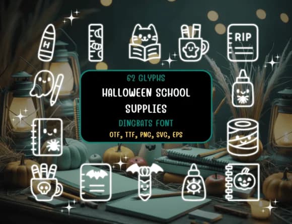 Halloweenschoolsupplies Regular by Distiny4919 — Dingbats Font