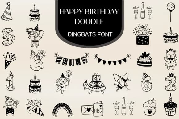 Happy Birthday Doodle by Heartcraft Atelier — Dingbats Font