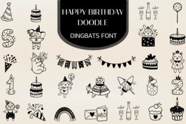 Happy Birthday Doodle by Heartcraft Atelier — Dingbats Font — thumbnail 1