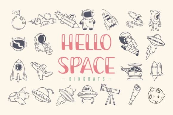 Hello Space by Rizkky (7NTypes) — Dingbats Font