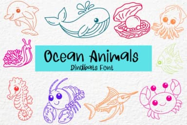 Ocean Animals by Petal Pixels — Dingbats Font — thumbnail 1
