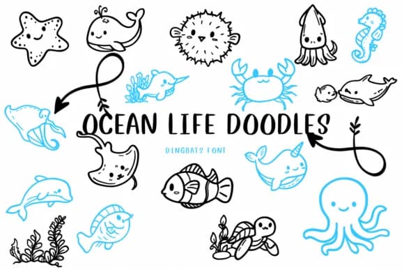 Ocean Life Doodles by CHANOK — Dingbats Font