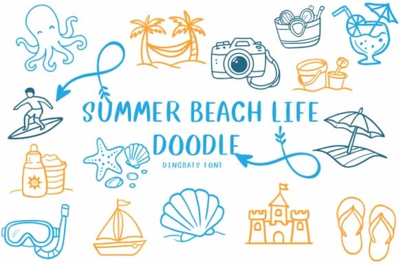 Summer Beach Life Doodle by CHANOK — Dingbats Font