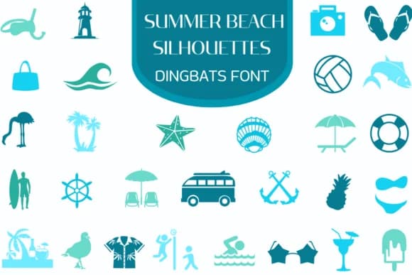 Summer Beach Silhouettes by Heartcraft Atelier — Dingbats Font