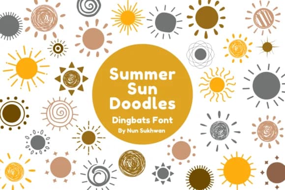 Summer Sun Doodles by Nun Sukhwan — Dingbats Font — preview 1