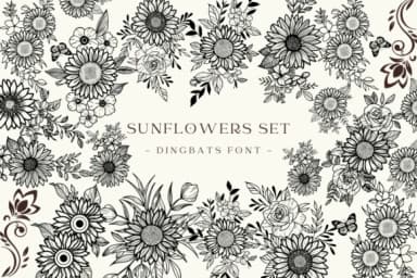 Sunflowers Set by Nun Sukhwan — Dingbats Font — thumbnail 1