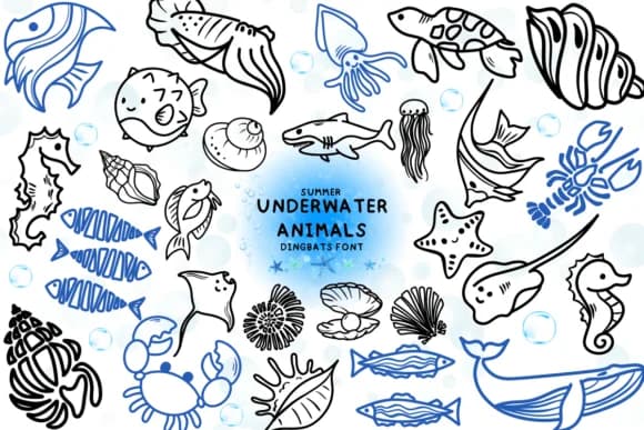 Underwater Animals by Bee piyanuch — Dingbats Font