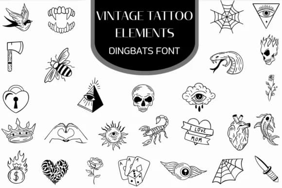 Vintage Tattoo Elements by Heartcraft Atelier — Dingbats Font