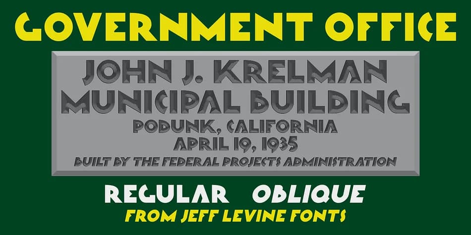 GOVERNMENT OFFICE JNL by Jeff Levine Fonts — Decorative Font