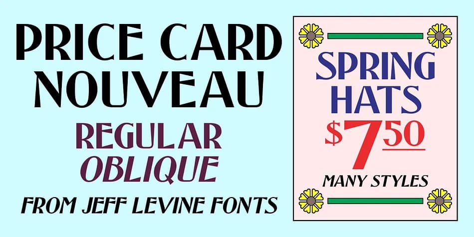 PRICE CARD NOUVEAU JNL by Jeff Levine Fonts — Decorative Font