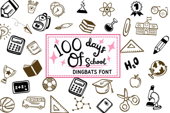 100 Days of School by PraewDesigns — Dingbats Font