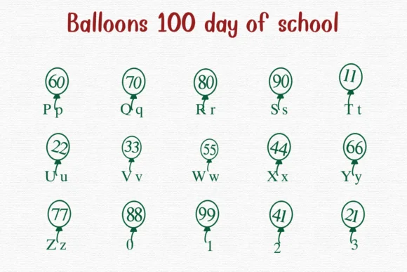 Balloons 100 Days of School Dingbat Font by Nongyao — Dingbats Font — thumbnail 3
