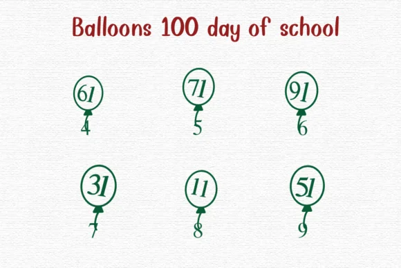 Balloons 100 Days of School Dingbat Font by Nongyao — Dingbats Font — thumbnail 4