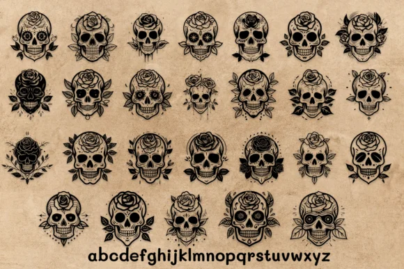 Beautiful Rose Sugar Skull by MOMAT THIRTYONE — Dingbats Font — thumbnail 2