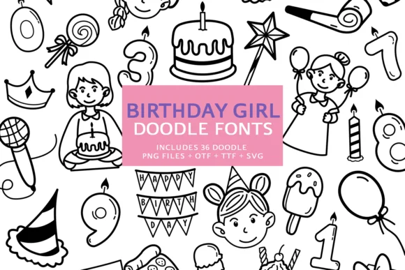 Birthday Girl Doodle by digitalplannerland — Dingbats Font
