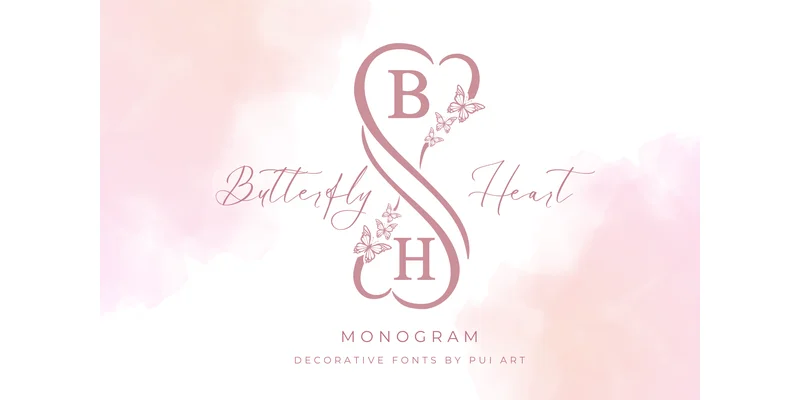 Butterfly Heart Monogram Font by Pui Art by Pui Art — Decorative Font