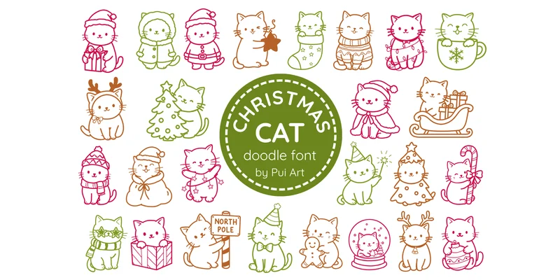 Christmas Cat Doodle Font by Pui Art by Pui Art — Dingbats Font