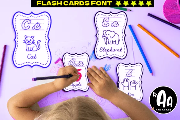Cursive Flashcards Letters &amp; Numbers by AntarArt — Dingbats Font