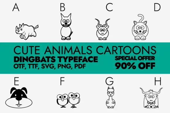 Cute Animals Cartoons by Minimalistartstudio — Dingbats Font