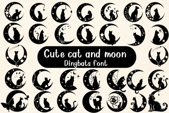 Cute Cat and Moon by Nongyao — Dingbats Font