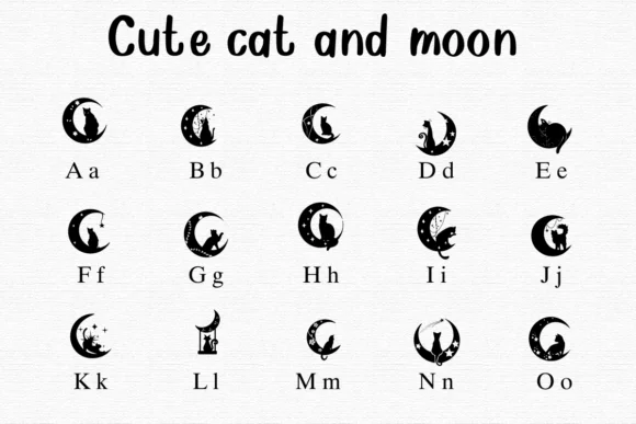 Cute Cat and Moon by Nongyao — Dingbats Font — thumbnail 2